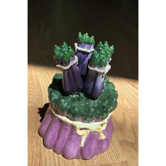 Jay‎ Imports Ceramic Eggplant Dip & Spreader Set 4 Stainless Steel Cheese Knives - Picture 1 of 7